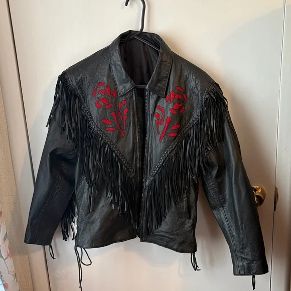 Black Leather Jacket with Red Accents - Picture 1 of 5